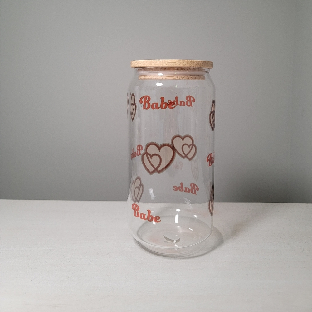 Valentines Day Drinking glass with bamboo lid
